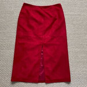 Evan Picone 90s Vintage Red Microsuede Midi Skirt Size 14 Western Vegan